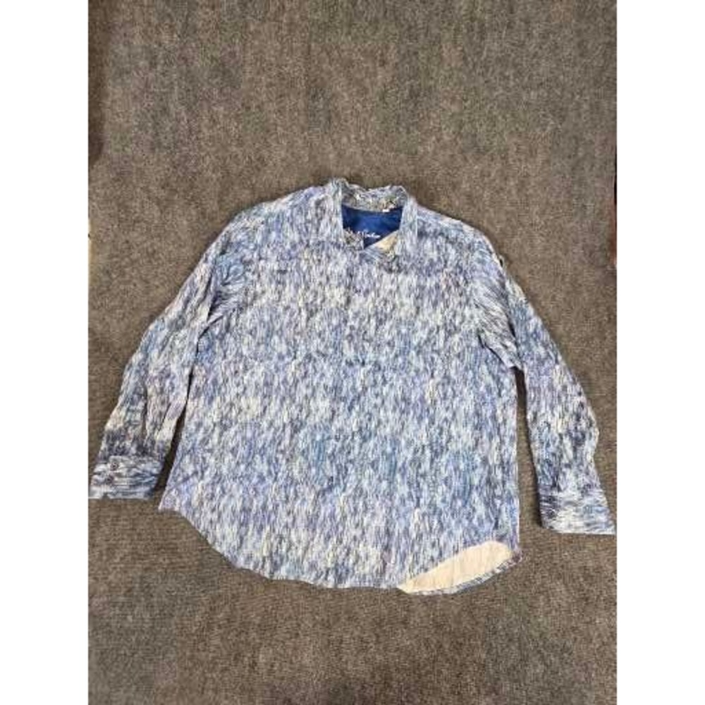 Robert Graham Mens Blue White Abstract Print Flip Cuff Button Down Shirt XXL